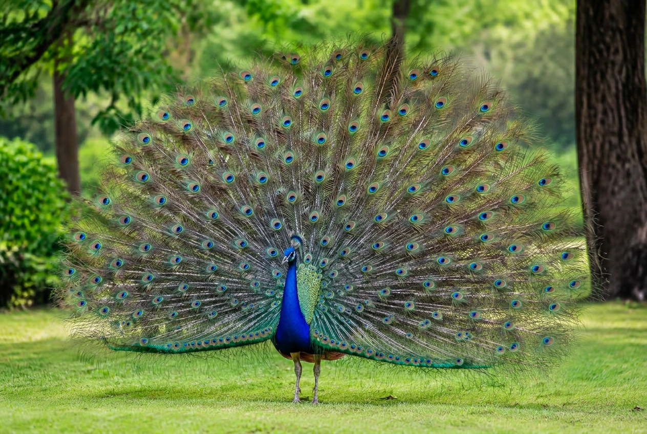 Pfau, der sein Rad schlägt